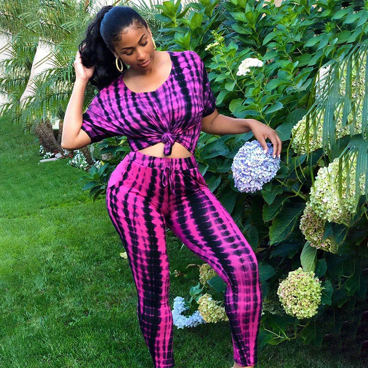 Krasa Womens Women's Skirt Women only for ladies use only, fashionable tie-dye outfit in pink and black with knotted crop top and leggings. Designed for modern, confident women.