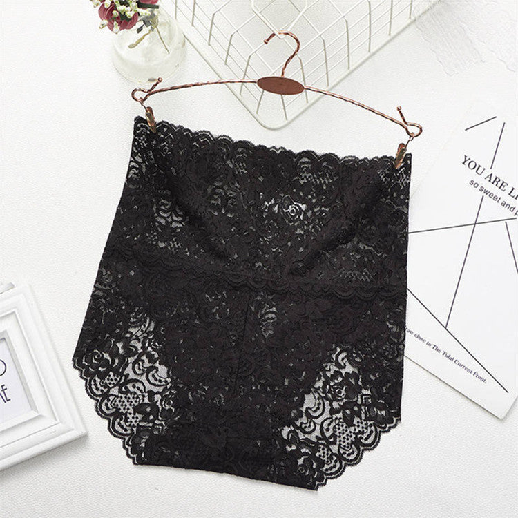 Black Women Sexy Lace Underwear with high-waist cut and floral lace pattern offering elegant and stretchy comfort for ladies.