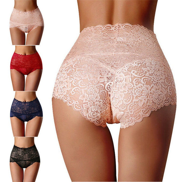 Women Sexy Lace Underwear in multiple colors featuring high-waist floral lace design for a seductive and comfortable fit for ladies.