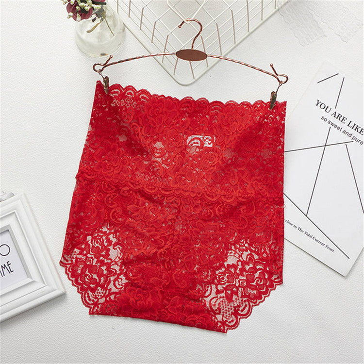 Bright red Women Sexy Lace Underwear with sheer floral lace and high-waist design ideal for a bold and seductive style for ladies.