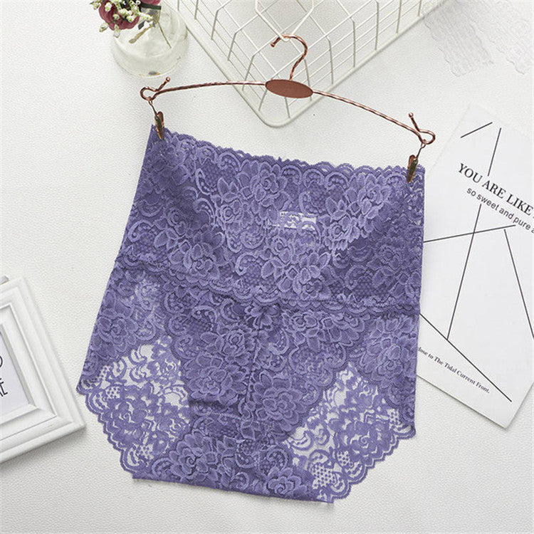 Purple Women Sexy Lace Underwear with soft, stretchy lace and high-waist fit designed for comfort and feminine appeal for ladies.