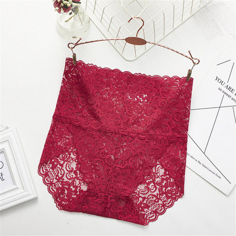 Dark red Women Sexy Lace Underwear with intricate floral lace and high-rise waist for a flattering and sensual look for ladies.