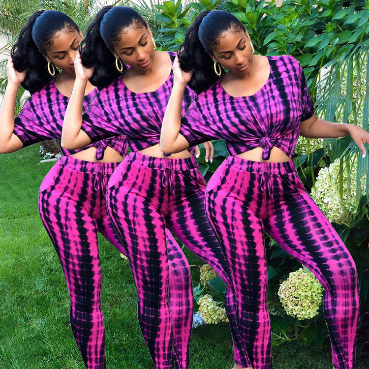 Krasa Womens Women's Skirt Women only for ladies use only, eye-catching tie-dye matching set in pink and black with crop top and leggings. Great for casual or lounge wear.