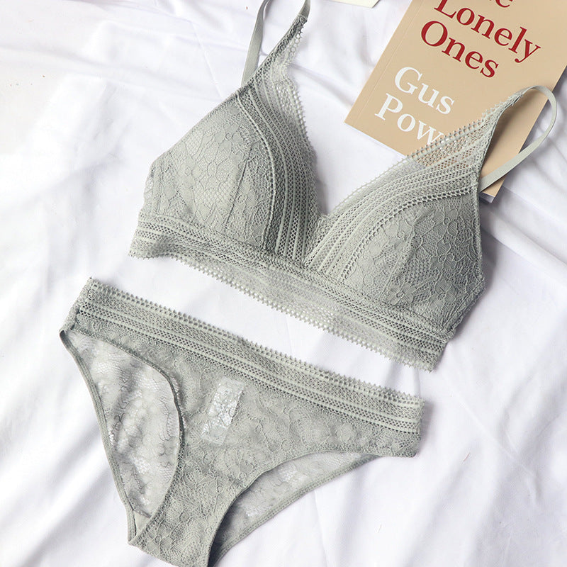 Gray lace underwear women set with soft stretch fabric and delicate lace, offering breathable comfort and flattering fit.