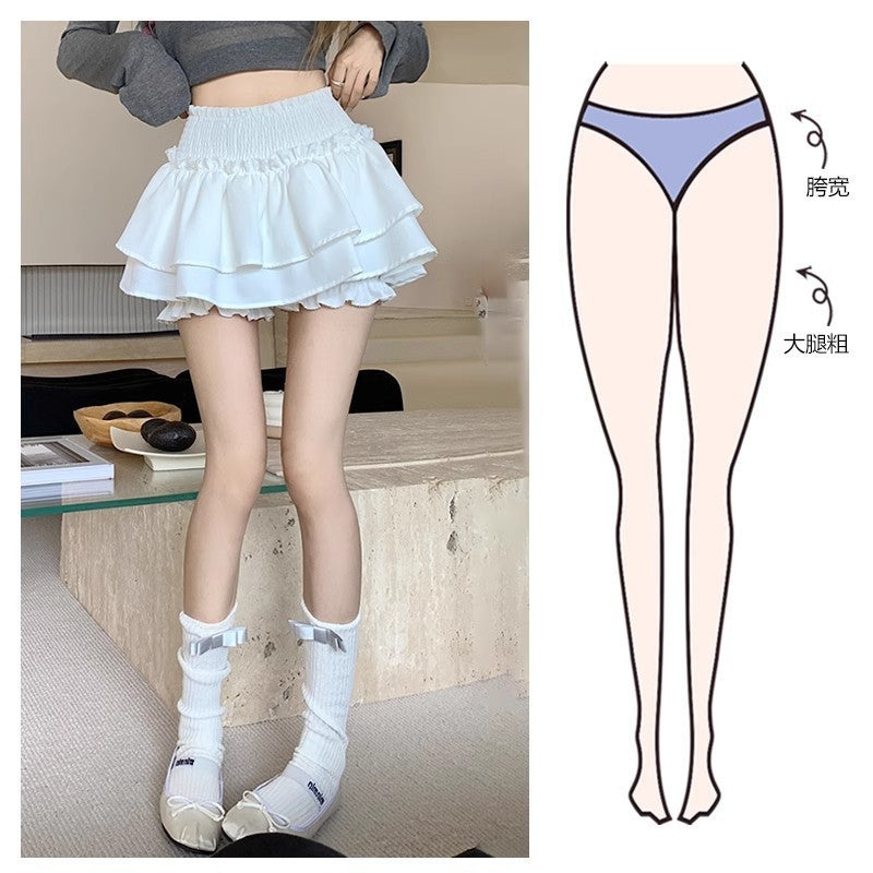 White ballet style skirt for women styled with socks and flats, shown with leg shape diagram for fit reference and flattering design.