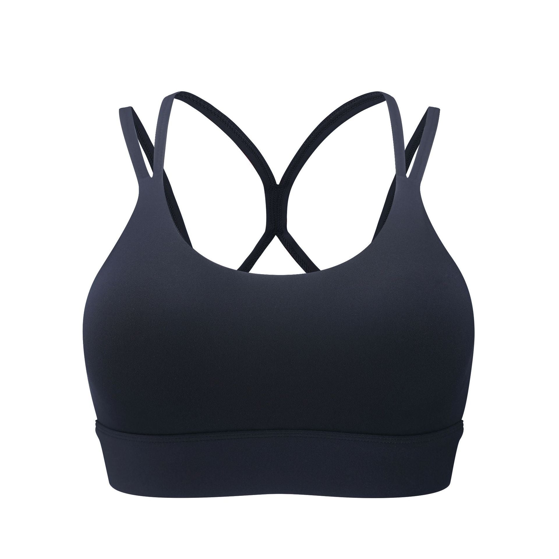 Black seamless fitness yoga sports underwear for women with crisscross back straps, perfect for gym, yoga, and daily wear.